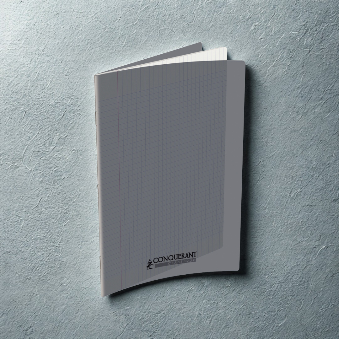 Conquerant - Cahier polypro - agrafé - 24x32- 96 pages - Seyès - gris