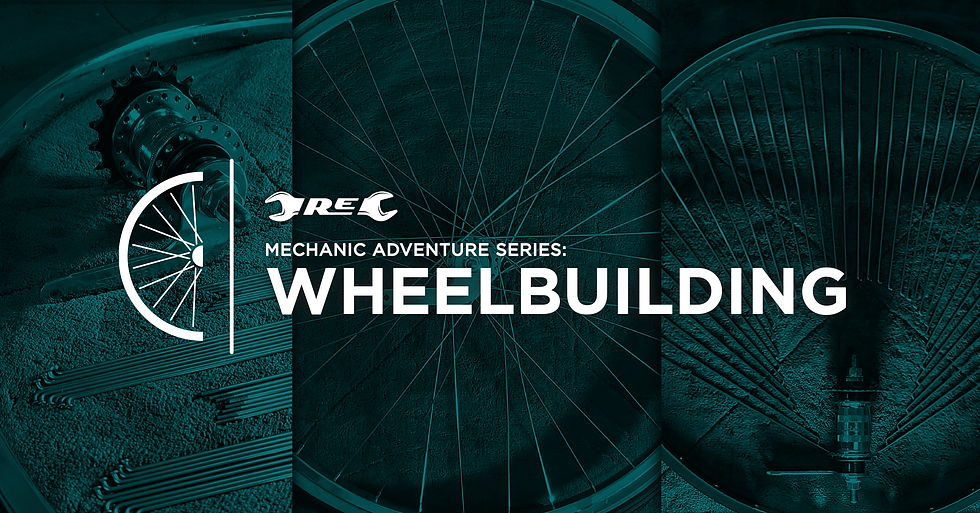 Wheel Building Class banner with a wheel, and spoke tools, and spokes in the background presented by the ReCycle Shop