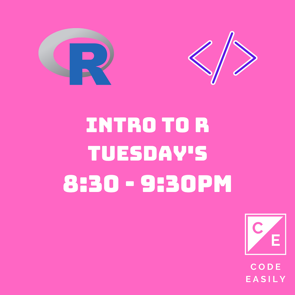 Intro to R - Tuesday's 8:30 - 9:30PM