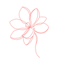 Pink flower drawing, simple art with black background, stem and petals.