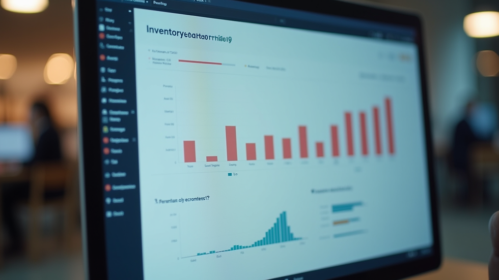 Close-up view of a computer screen showing inventory management dashboard