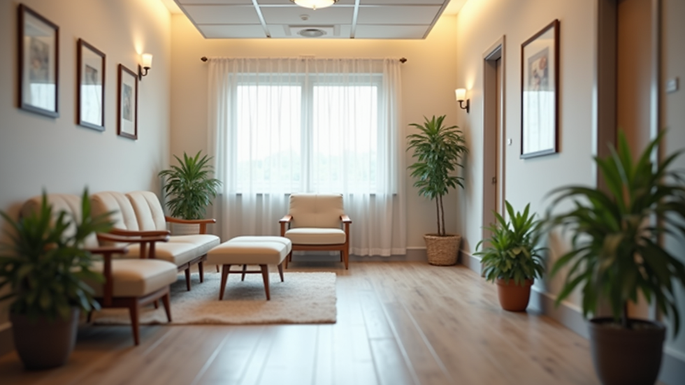 Eye-level view of a cozy medical office with a welcoming seating area