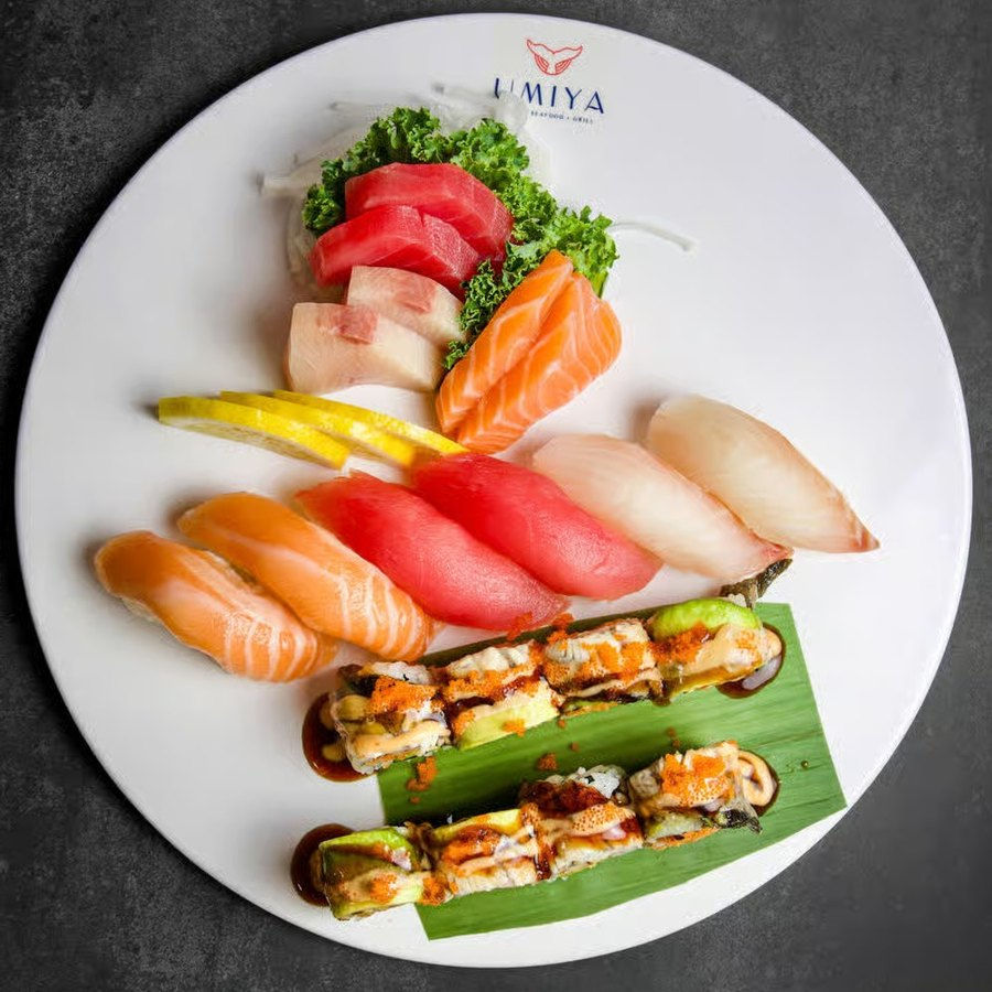Sushi and sashimi platter at Umiya Raleigh, all-you-can-eat sushi and hot pot near North Hills