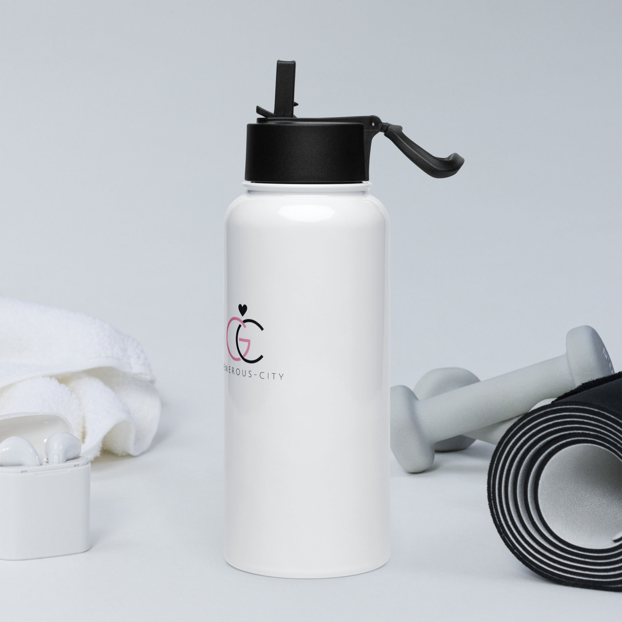 Stainless steel water bottle with a straw lid