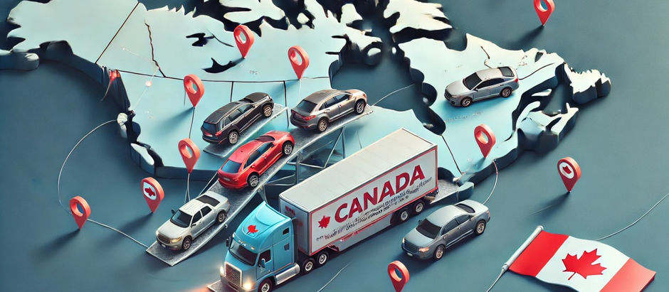 Car transport truck delivering vehicles across provinces in Canada, illustrating the process of buying a car out of province and shipping it hassle-free.