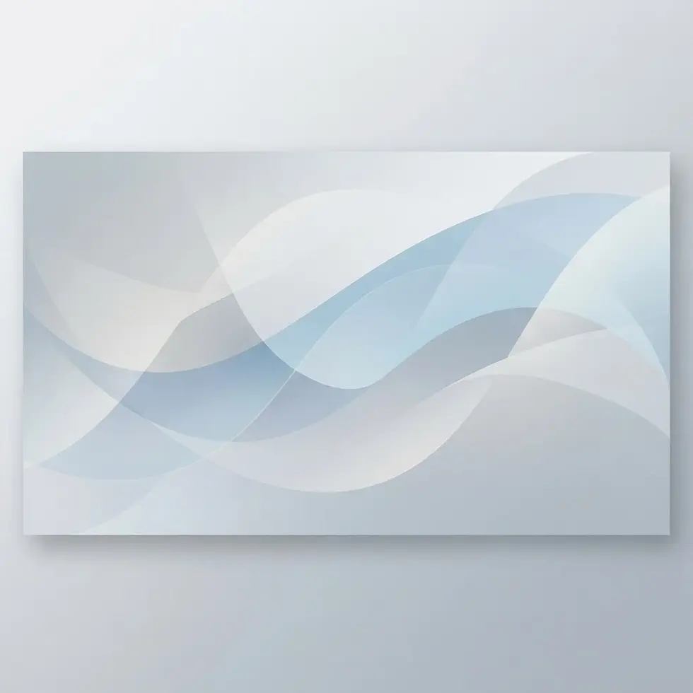 Digital abstract art featuring smooth, intersecting wave-like forms in muted blue and light gray tones. This calm, modern design conveys a clean and minimalist aesthetic.