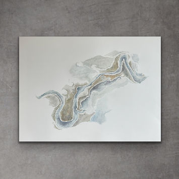 A watercolor painting of an abstract shape by a contemporary fine artist, showing a swirl of soft, earthy colors.