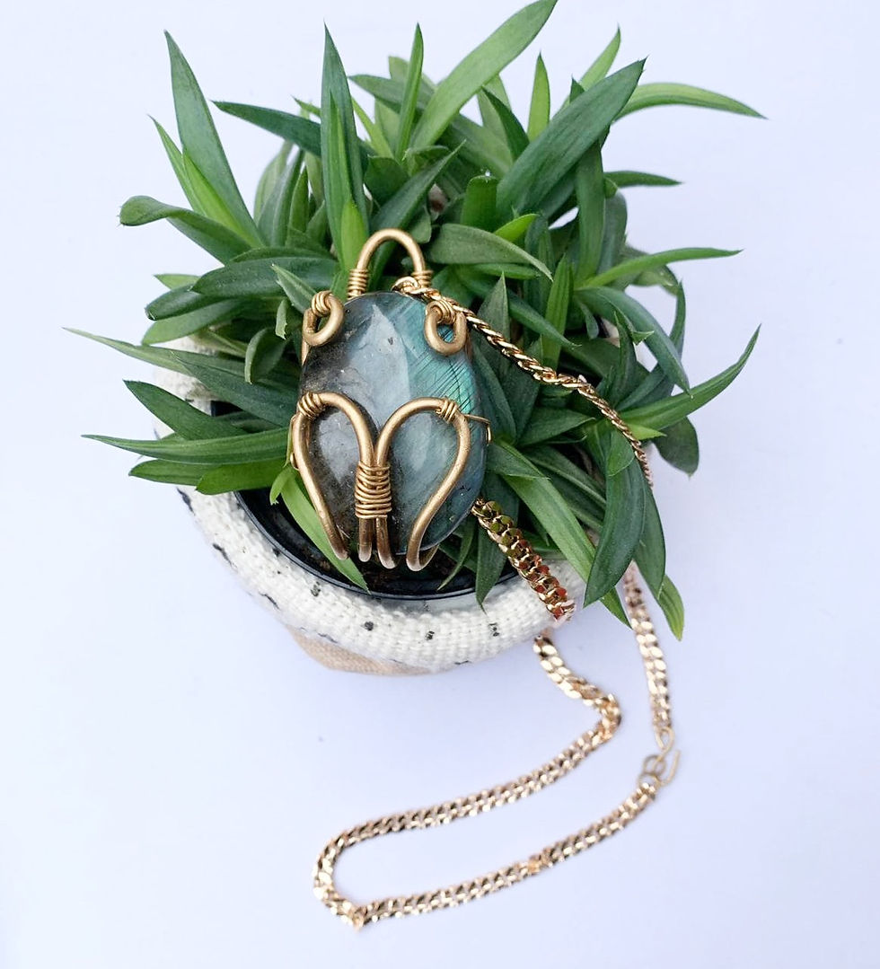 Thumbnail: Khepri Scarab Brass Labrorite Necklace