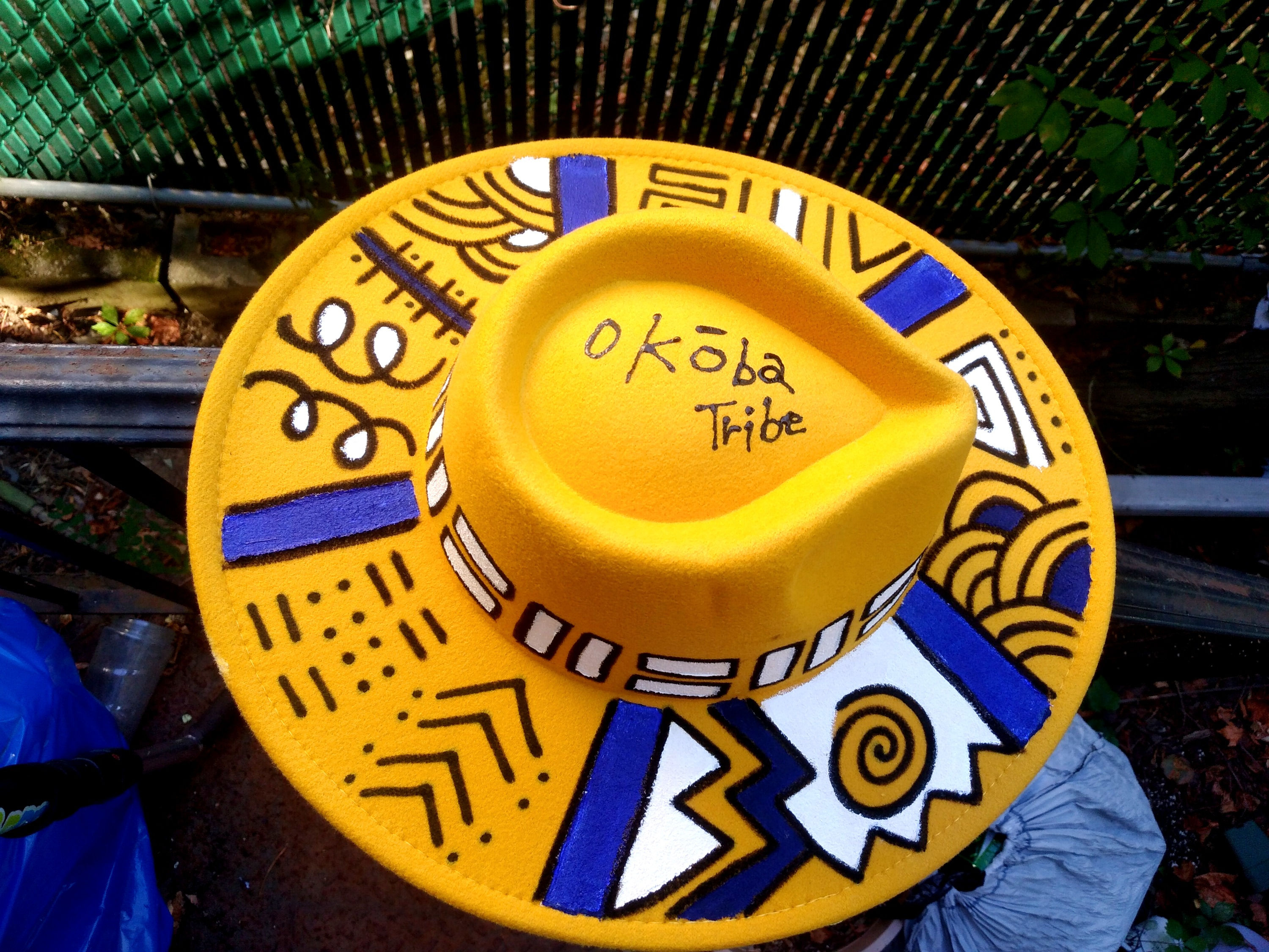 Unisex Large Brim Handpainted hat/Adjustable