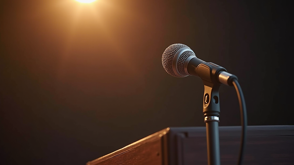 Close-up view of a microphone on a podium ready for a leadership speech