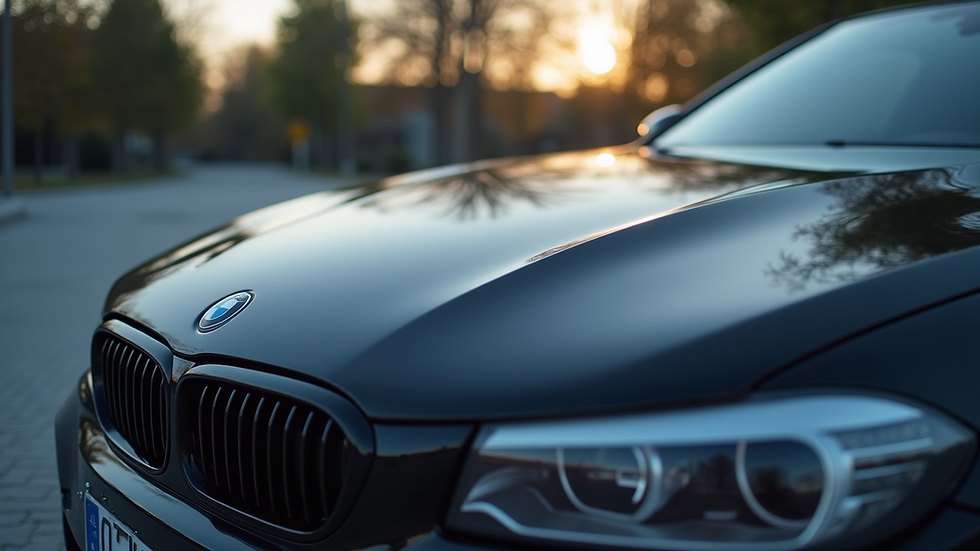 Close-up view of a car hood with a glossy ceramic coating finish