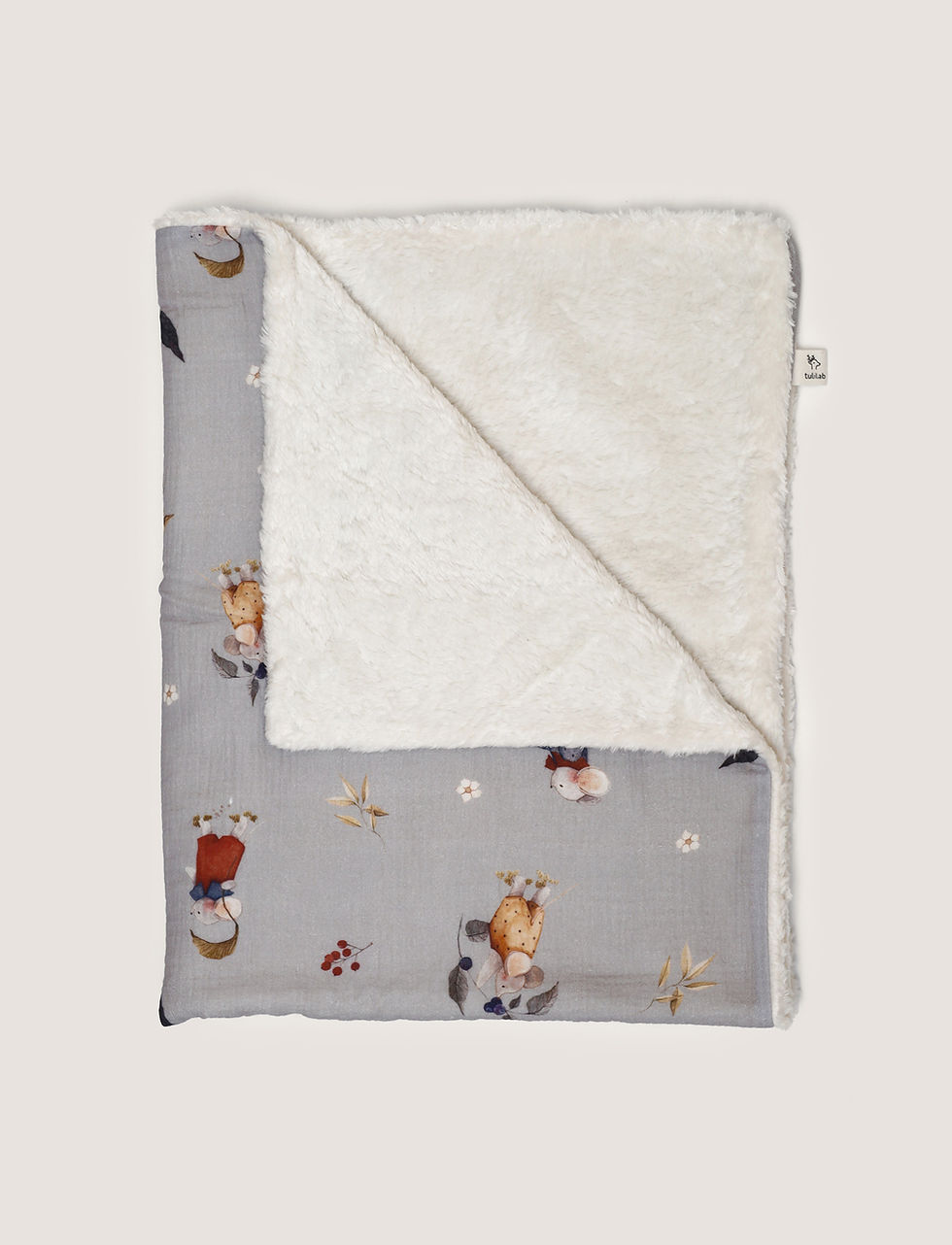 Miniatura: Kocyk muślinowy z futerkiem "Leśne myszki"