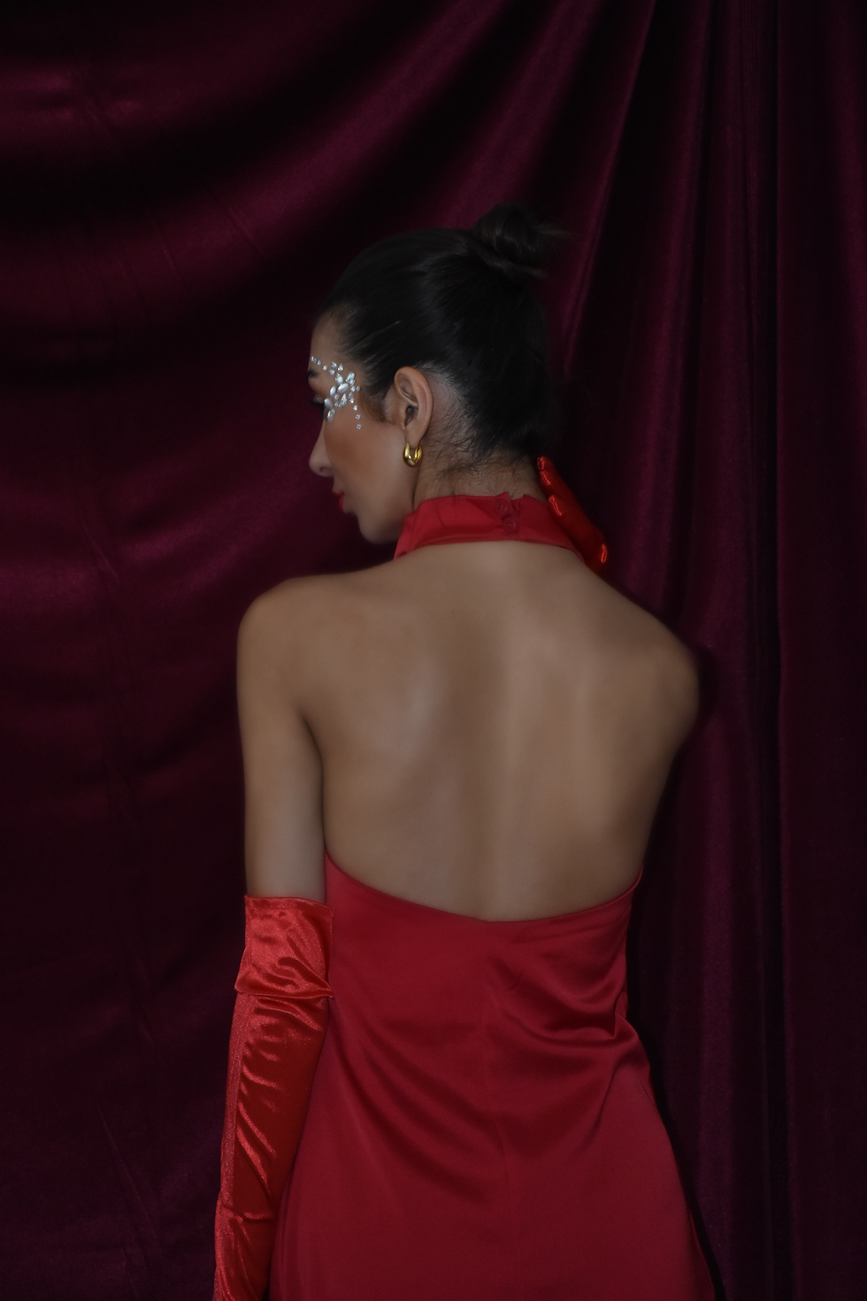 Küçük resim: Siyah Miller Boyundan Geçmeli Saten Elbise Mini