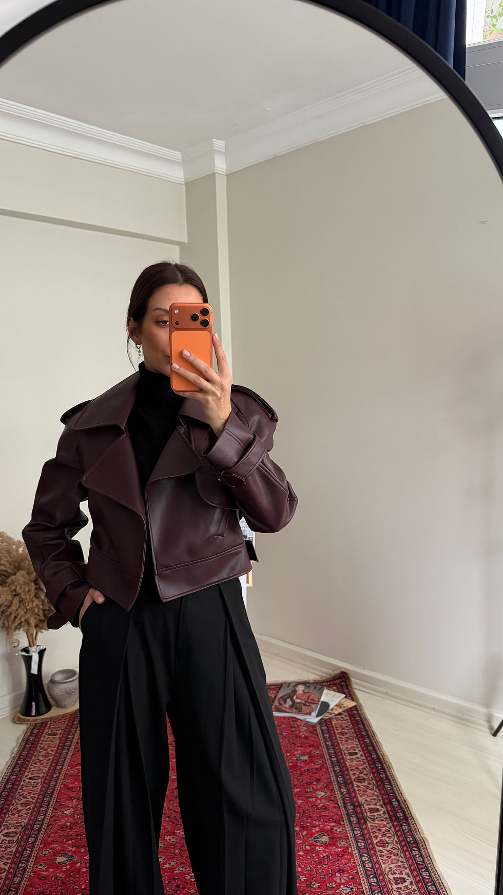 Küçük resim: Bordo Crop Deri Ceket