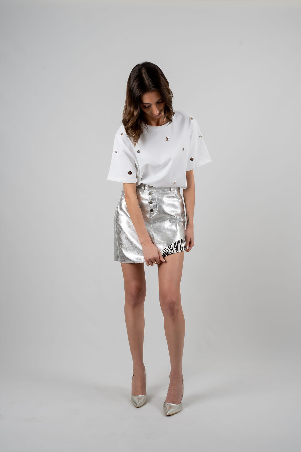 Küçük resim: Gümüş Parlak Jean Etek