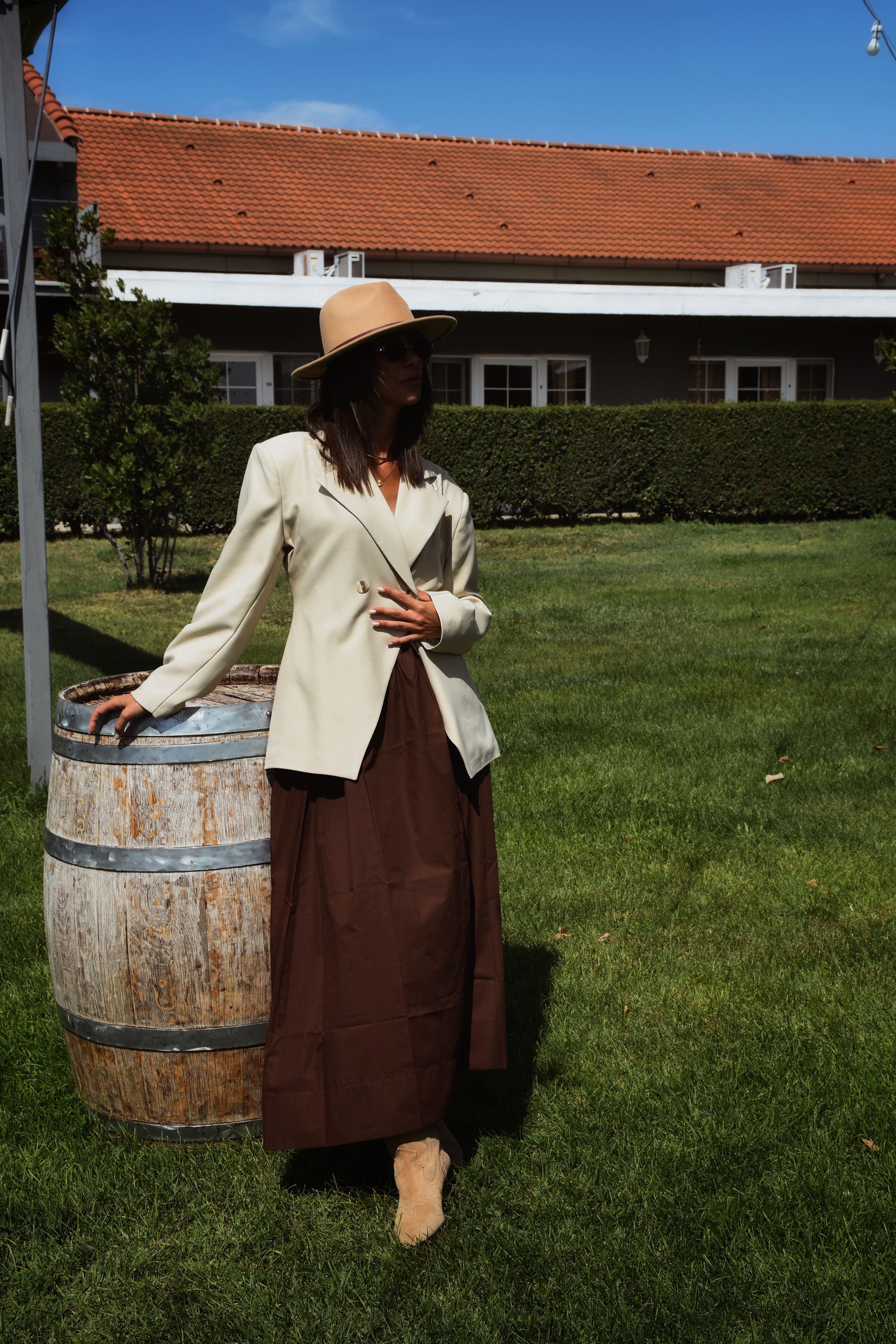 Ballegany Bej Blazer Belden Oturan Ceket