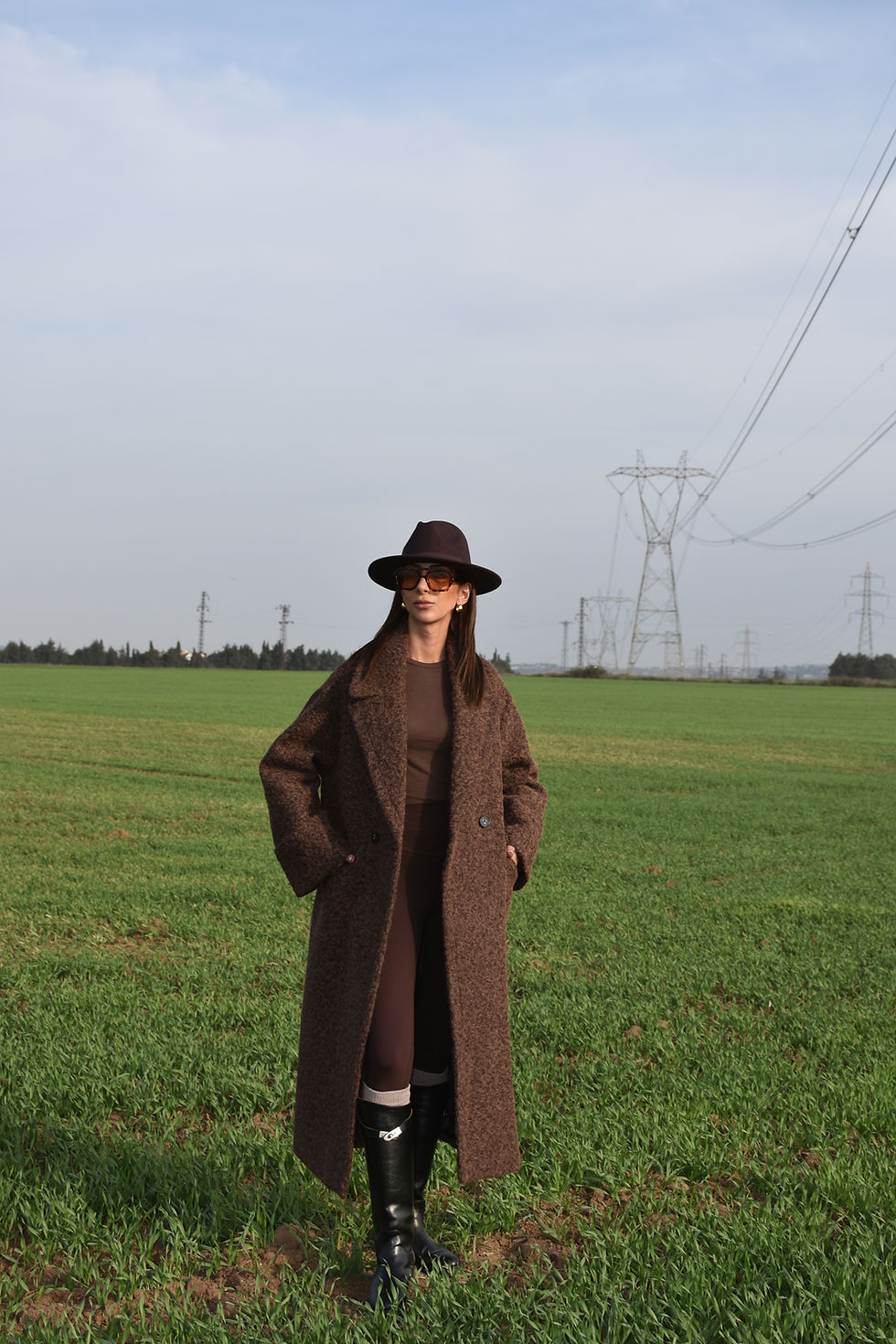 Küçük resim: Kahverengi Livorno Karışımlı Yün Kaban