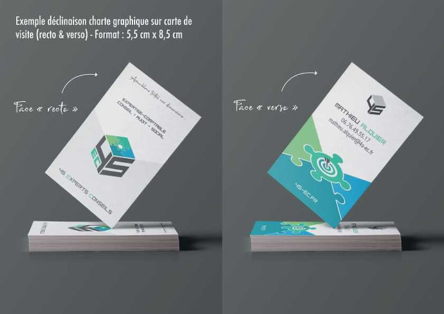 Aperçu de la carte de visite du cabinet 4S Experts Conseils - recto verso avec signature graphique et illustration de puzzle vert et bleu