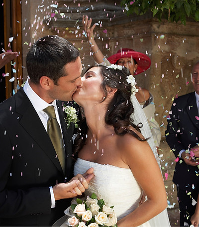 Wedding couple kissing