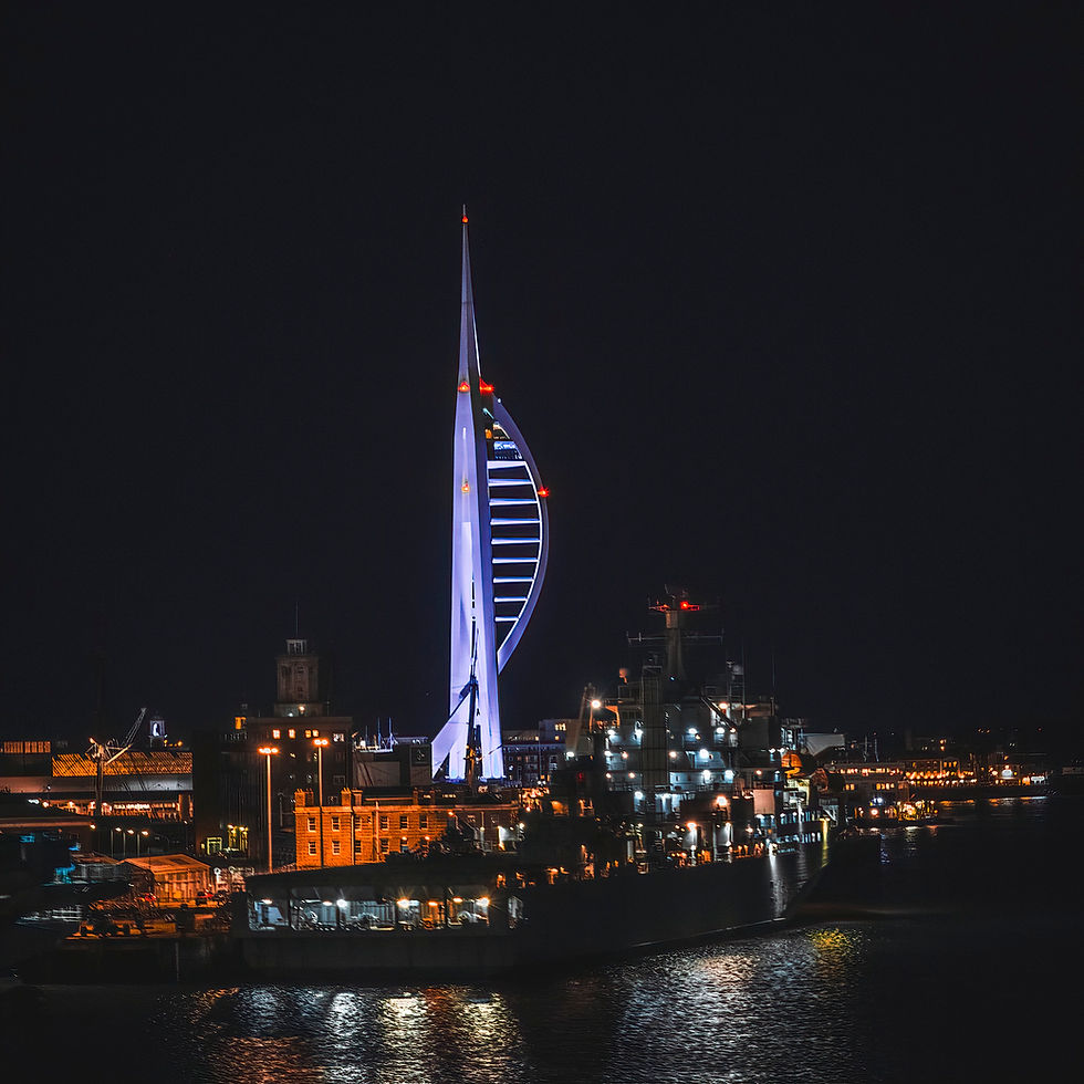 The Spinnaker and Portsmouth Dock just after setting sail....the Royal Navy parking one of their boats along the quayside