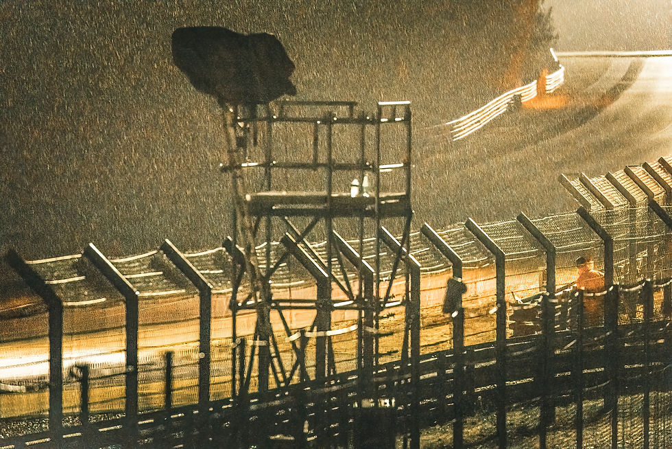 An empty Le Mans circuit in the pouring rain - between Mulsanne and Arnage