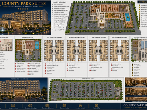 100 Room Hotel 3D Drawing & Floor Plan | Luxury Hotel Architecture Layout | County Park Suites