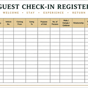 Guest Check-In Register Format | Clean Hotel Guest Register for Printing & Excel