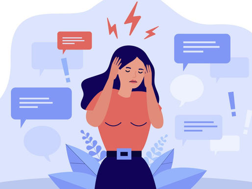 cartoon of woman overwhelmed with information