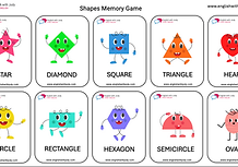 Free Printable English ESL memory game - Circle, Square, Star, Heart