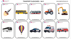 Free printable transport flashcards - tram, coach, rocket, school bus