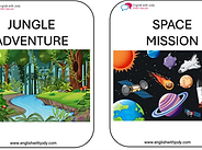 Free printable English flashcards - story themes - jungle, space, pirate, superhero