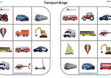 Free English Bingo - Transport - Vehicles - car, bus, train, tram