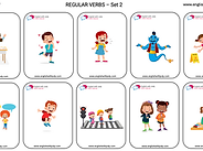 Free printable regular verb flashcards - work, ask, jump, walk