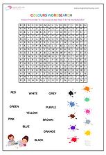 Free printable english worksheet - colours - wordsearch - red, yellow, blue, green