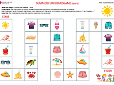 Free English board game - summer - sun, hat, sun cream, sandcastle