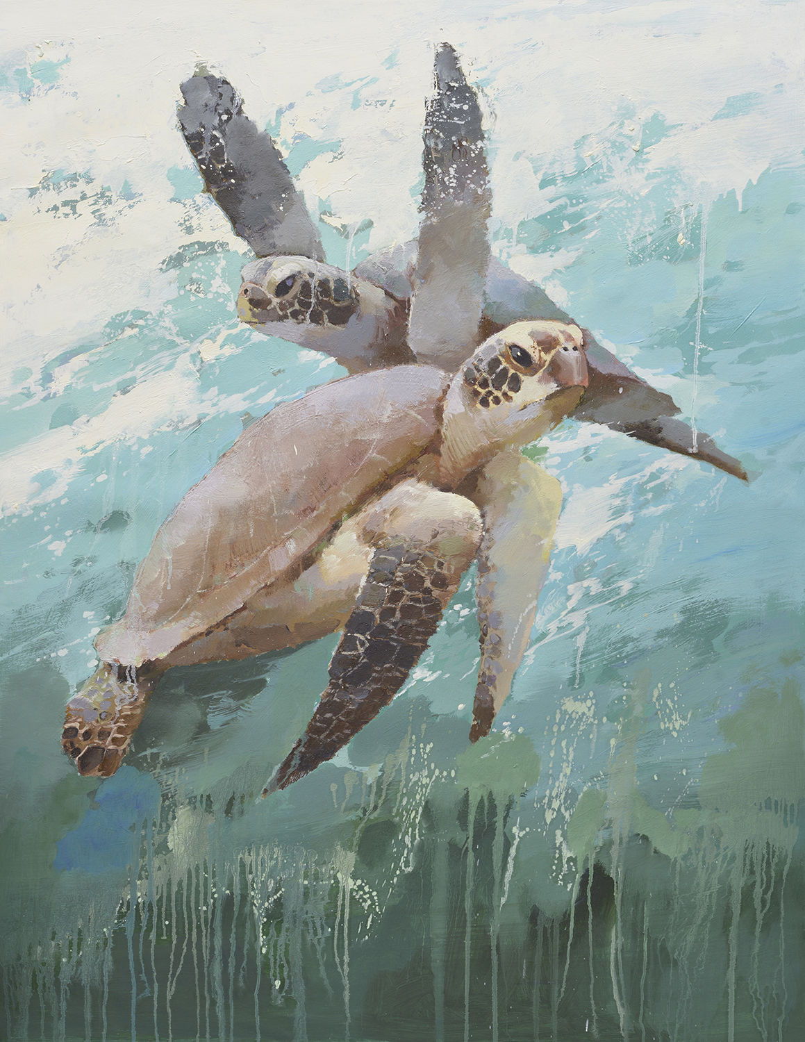Modern Giclee on canvas of 2 sea turtles in ocean 72071023G