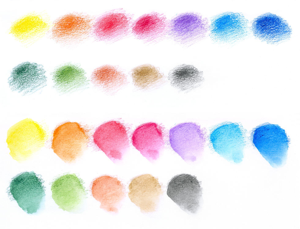 Farbvergleich: Aquarellstifte trocken und mit Wasser vermalt