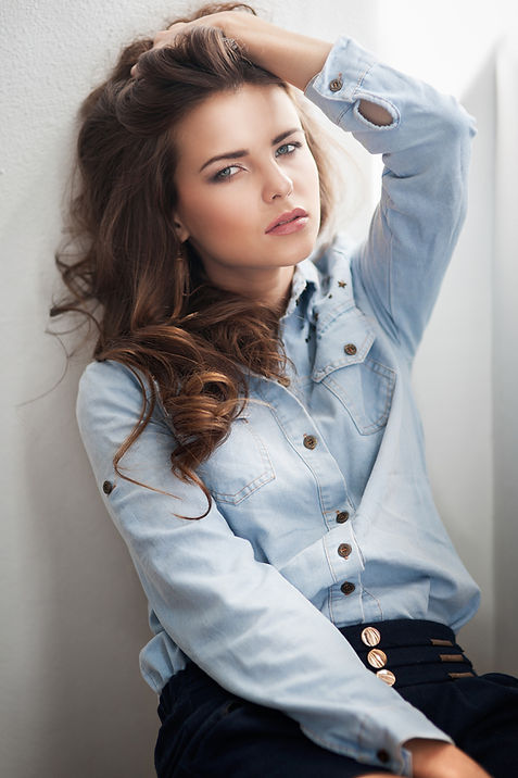 Fashion Model in Jean Shirt