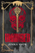 Black cover with gold frame and red skull and written on the cover is "unhinged' and "Jenika Snow"