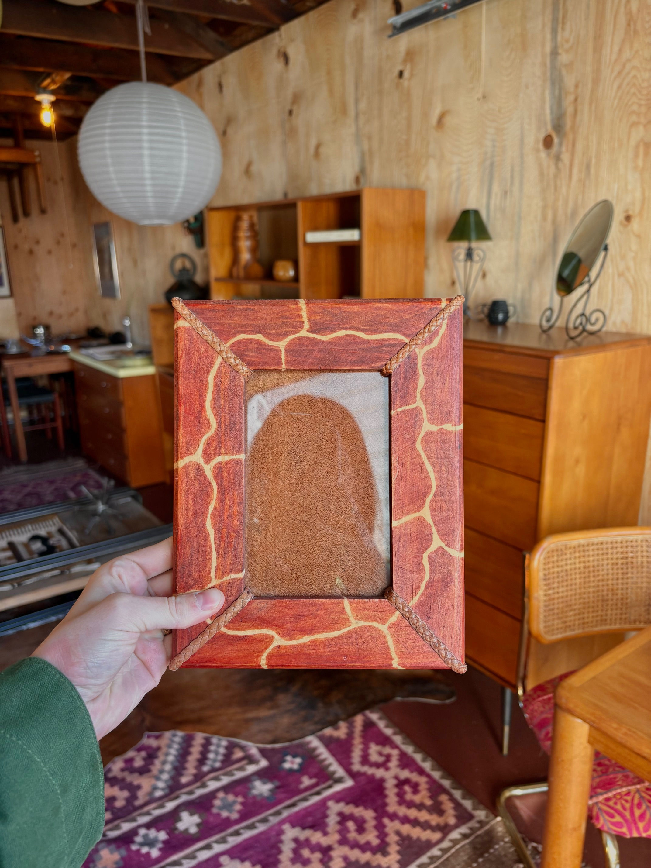 MCM Solid Wood Giraffe Print Picture Frame with Leather Details