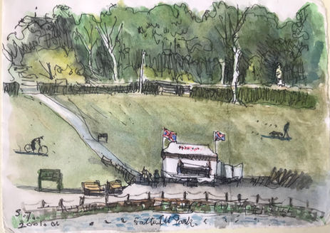 This painting by Charlie Rogers of Saltwell Park in Gateshead from 2001 shows there was once a pathway from the Almond Pavilion down to the lake