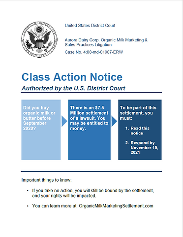 ImpactFund Aurora Dairy Class Action Notice.png