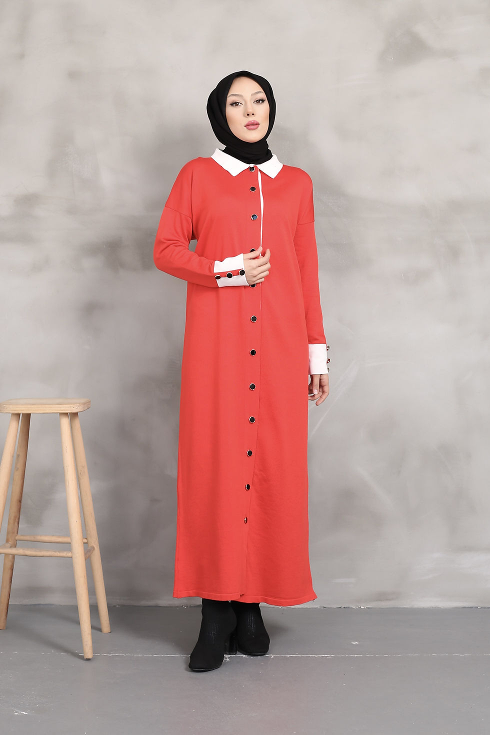 Küçük resim: Gömlek Yaka Soğuk İplik Merserize Tam Boy Hırka