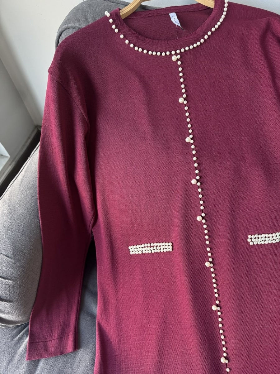 Thumbnail: İnci Tasarımlı Soğuk İplik Merserize Elbise