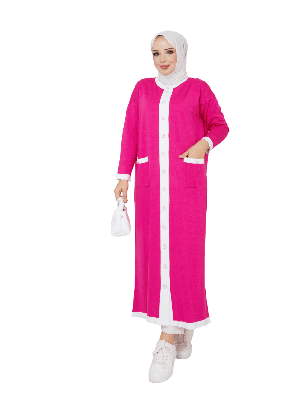 Şeritli Bisiklet Yaka Tam Boy Merserize Soğuk İplik Hırka