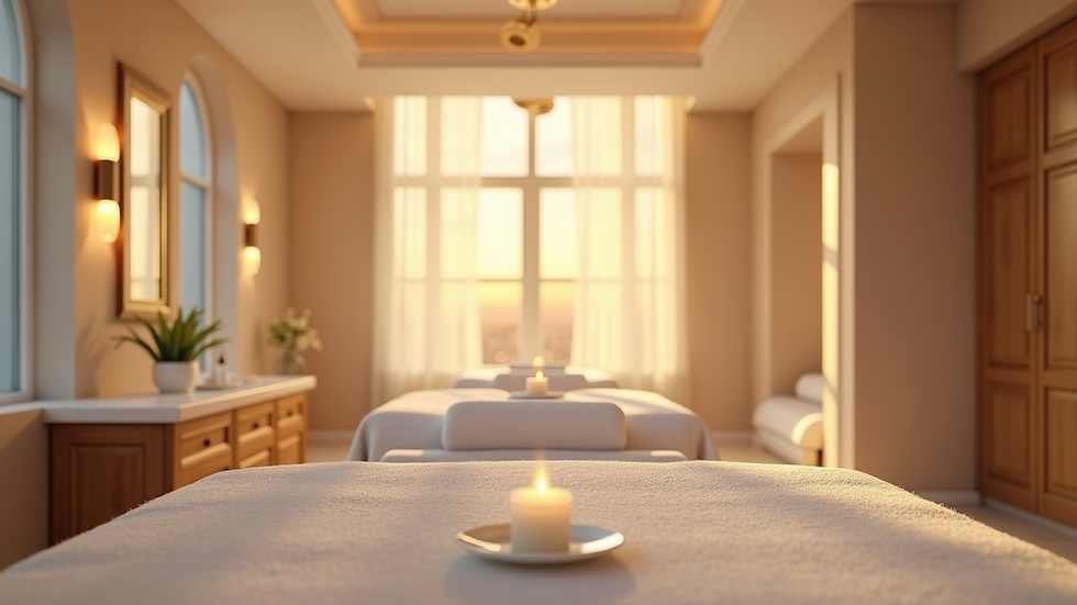 Eye-level view of a serene spa room with soft lighting and elegant decor