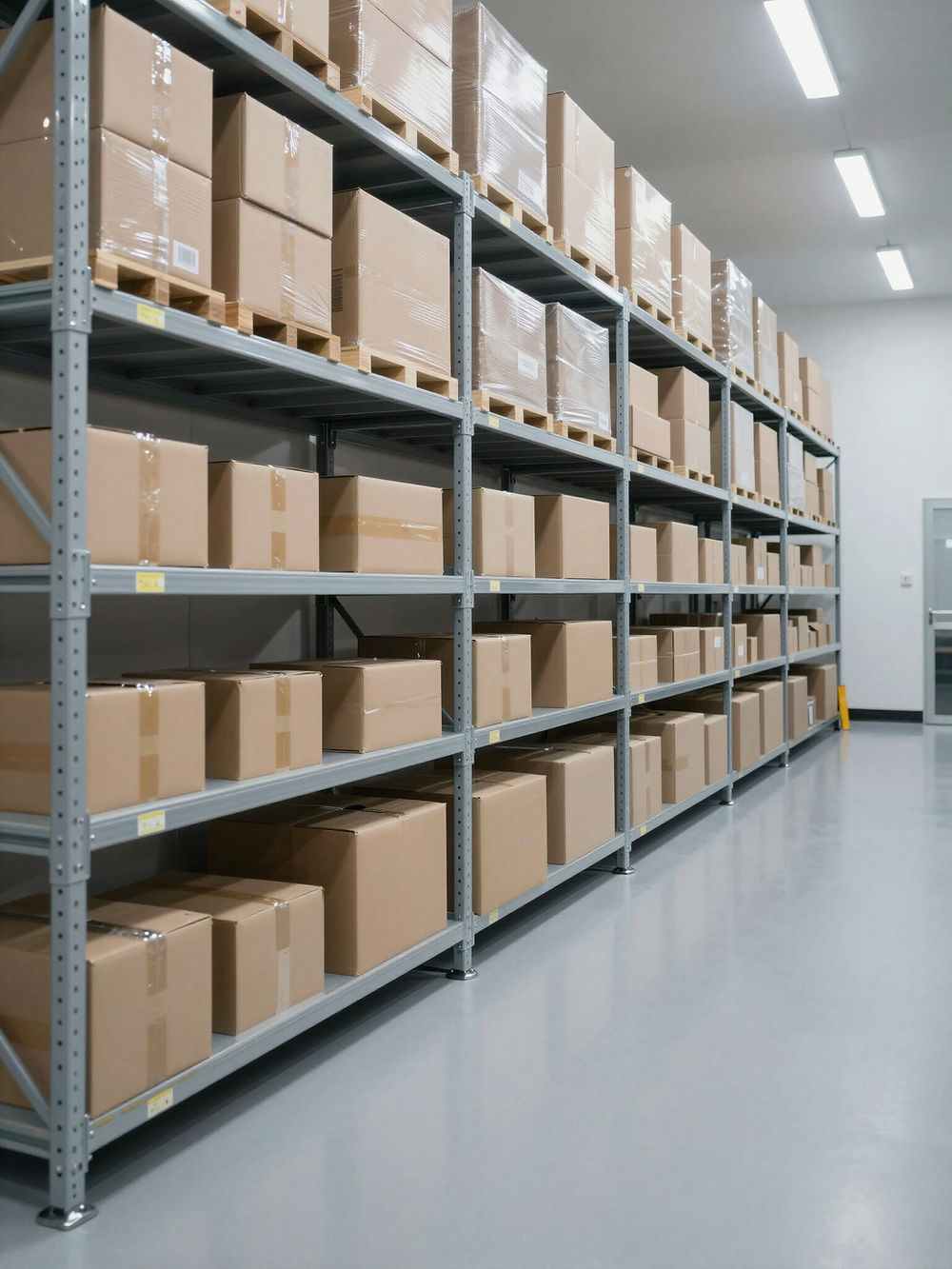 Warehouse shelves with boxes for express services