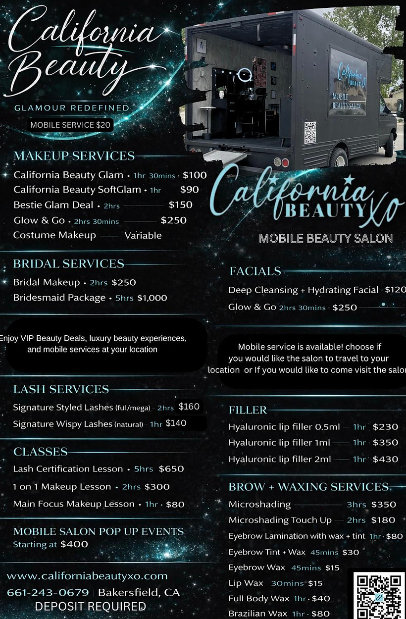 service price list for beauty services in California