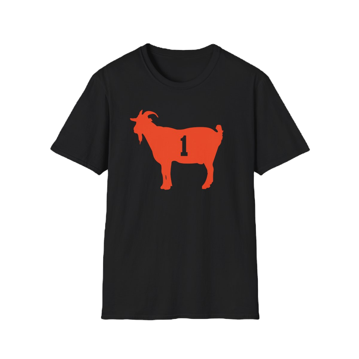 Black and Orange Philadelphia Hockey Goat #1 Unisex Softstyle T-Shirt front view
