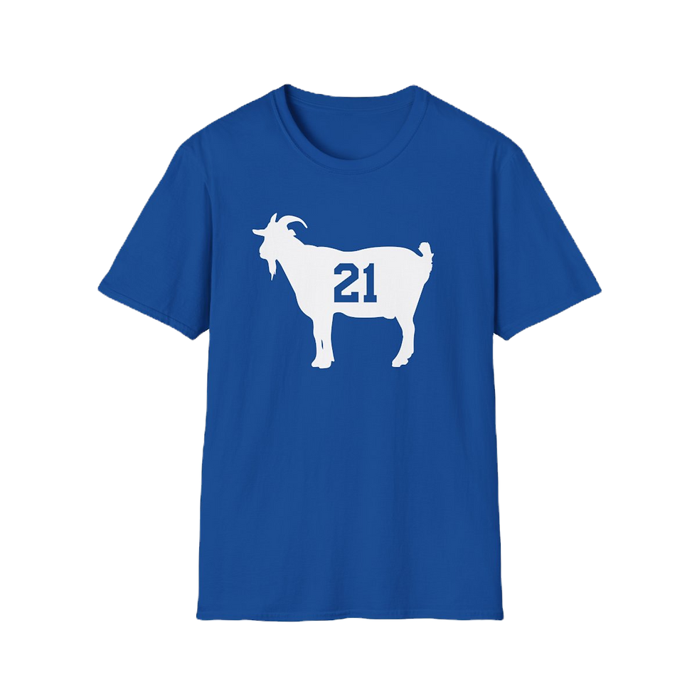 Blue Philadelphia Basketball Goat #21 Unisex Softstyle T-Shirt front view
